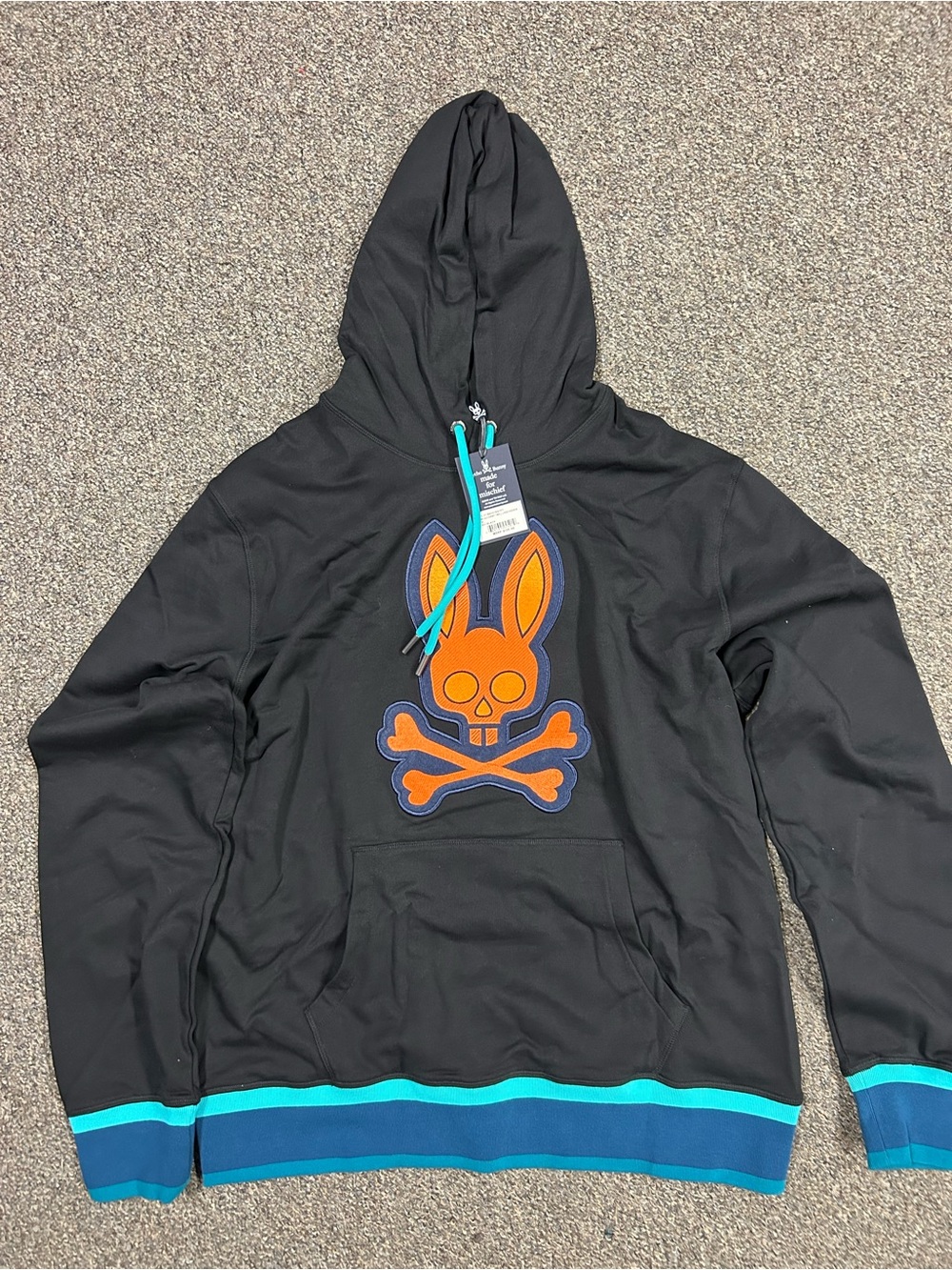 NWT XL Psycho Bunny Corby Twill Logo Black Hoodie